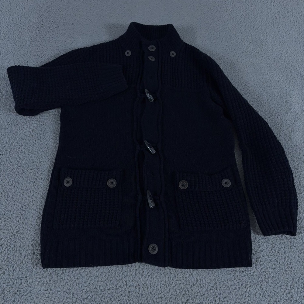 Emozioni Uomo Sweater Mens Medium Navy Chunky Cardigan Toggle Snap Wool Italy